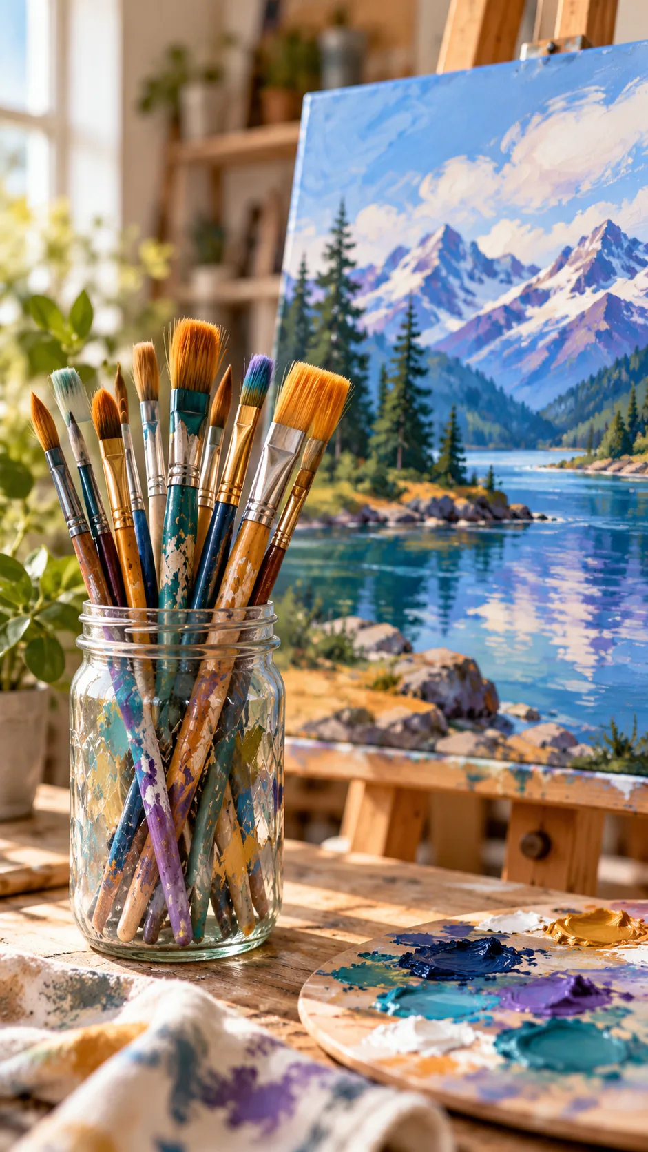 Brushes and paint at a creative class