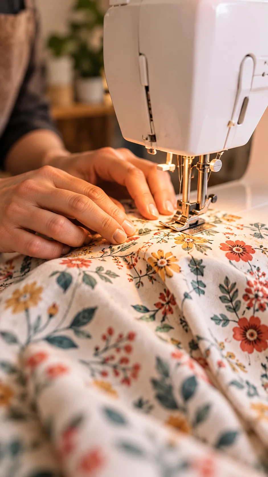 Hands sewing a fabric project